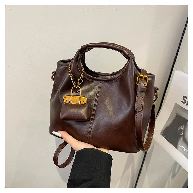 Fashionable Vintage Two-piece PU Leather Women's Crossbody Bag Geometric Pattern Zipper Closure Single Shoulder Strap Daily