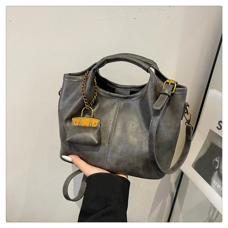 Fashionable Vintage Two-piece PU Leather Women's Crossbody Bag Geometric Pattern Zipper Closure Single Shoulder Strap Daily