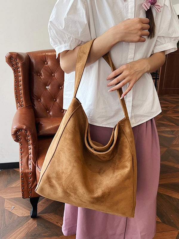 Women's Casual Plain Color Single Shoulder Bag Fashion Versatile Canvas Handbag for Hand Carry