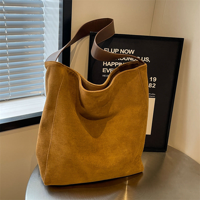 Women's Casual Plain Color Single Shoulder Bag Fashion Versatile Canvas Handbag for Hand Carry