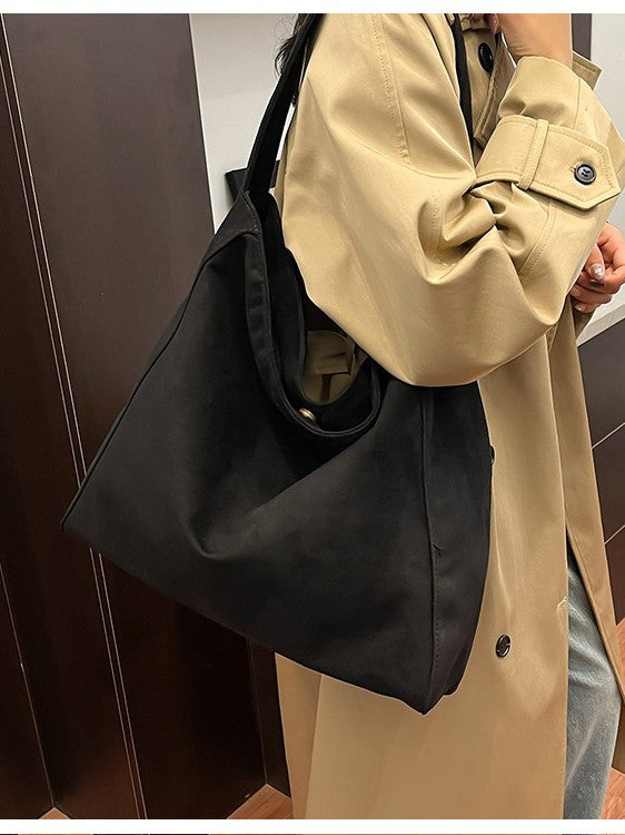 Women's Casual Plain Color Single Shoulder Bag Fashion Versatile Canvas Handbag for Hand Carry